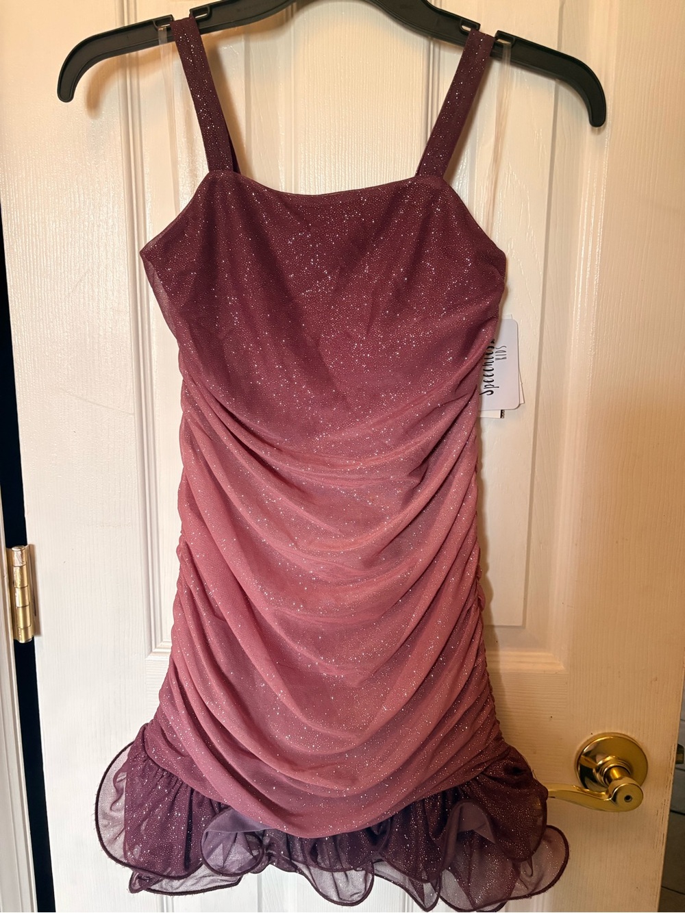 Speechless Girls' Sparkle Ruched Party Dress in Dusty Rose